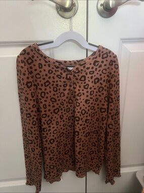 Leopard Print Long Sleeve Top - Brown & Black